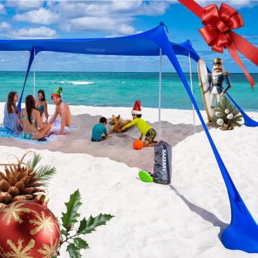 Imagem de KAZZARY Toldo para barraca de praia – proteção solar pop-up para quintal externo FPS 50 proteção UV, leve, 4 postes de alumínio altos portáteis e flexíveis para abrigo da família (azul brilhante, 3 x 3 metros, 4 postes)