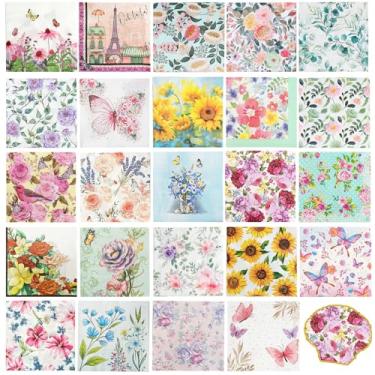 Imagem de Pacote com 24 guardanapos florais sortidos para decoupage guardanapos de banheiro flores coquetel papel decorativo para festa de aniversário lindo lindo, 24 estilos cada 16,5 cm (estilo 1)