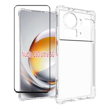 Imagem de CNPUTAO Capa para celular compatível com ZTE Nubia Z80 Ultra, transparente, fina e macia com protetor de tela, amortecedor de ar à prova de choque, capa de telefone transparente