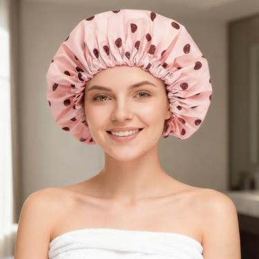 Imagem de Toucas de banho femininas reutilizáveis à prova d'água, touca de banho grande para homens, antiderrapante, secagem rápida, ajustável, touca de cabelo elegante para cabelos longos e curtos, bolinhas