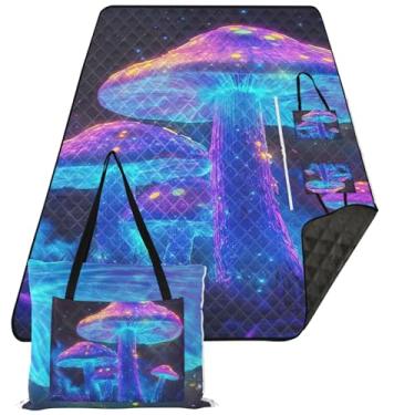 Imagem de TSENQUE Cobertor de praia à prova d'água de cogumelos néon, à prova de areia, tapete de brincar ao ar livre para grama, cobertor de piquenique dobrável, fofo, 299 cm x 203 cm