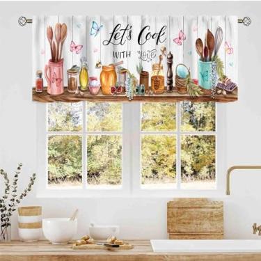 Imagem de Valência de fazenda, garfo e colher rosa rústico tábua de madeira tema de cozinha vintage bonito doce lar cortinas de janela pequena sobre a pia para cozinha, café, sala de estar, quarto, armário