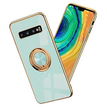 Imagem de Yarxiawin Capa de telefone para Samsung S10 Plus com suporte de anel dourado, suporte rotativo de 360° para Samsung Galaxy S10 Plus, capa de silicone macia fina rosa estética Shockpoof (verde)