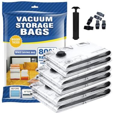 Imagem de Sonluk Pacote com 6 sacos de armazenamento a vácuo com mão de mão, sacos economizadores de espaço (2 jumbo, 2 médios, 2 pequenos) sacos de compressão, sacos de vedação a vácuo para roupas de cama