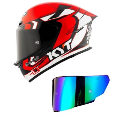 Imagem de Capacete KYT TT Revo Bayliss Preto Branco e Vermelho Mais Viseira Camaleão-Masculino