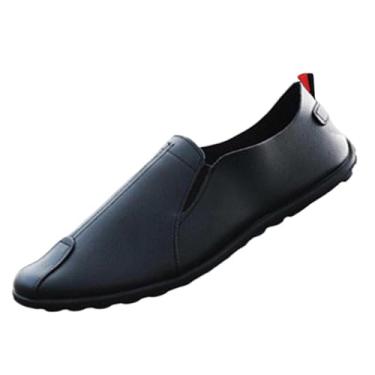 Imagem de Mocassim masculino casual sem cadarço com sola macia e cabedal macio, confortável para o dia a dia, Preto, 39