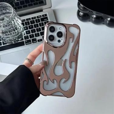 Imagem de Capa fina e oca com padrão de chamas 3D para iPhone 16, 15, 14, 13, 12, 11 Pro Max, 15, 14, 16 Plus, capa protetora macia e à prova de choque, com revestimento rosa, para iPhone 14 Pro