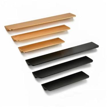 Imagem de Puxadores de armário ocultos em liga de alumínio preto prata dourado puxadores de gaveta puxadores de porta de móveis ferragens 1 peça (ouro 64 mm)