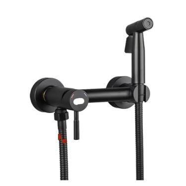 Imagem de Torneira bidê torneira de vaso sanitário aço inoxidável conjunto de pulverizador de bidê portátil misturador de água quente e fria guindaste banheiro chuveiro (cor: escova) (preto)