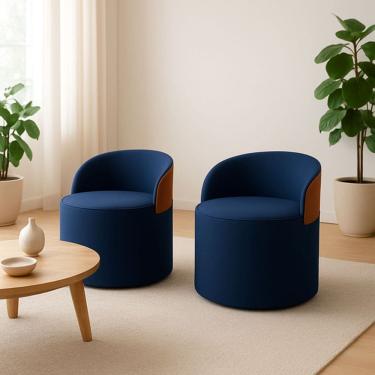 Imagem de Kit 2 Puff Curvo Com Encosto Redondo Orgânico Sala Confortável Resistente Composé Suede Corino