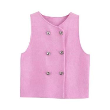Imagem de Colete De Tricô Rosa Sem Mangas Para Mulheres, Top Cropped De Verão Co