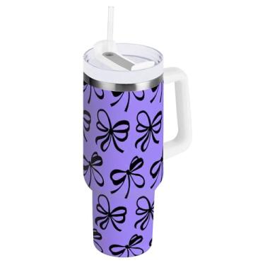 Imagem de SEHANY Lindo copo roxo de 850 g com alça, copo isolado de aço inoxidável a vácuo de parede dupla, à prova de vazamento, caneca de café isolada para viagem, cabe no suporte de copo de carro