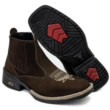 Imagem de Botina Chelsea Masculina em Couro Nobuck, Bico Quadrado, Solado Antiderrapante (Cafe, Extra Grande, BR, Adulto, Numérico, G, 41)