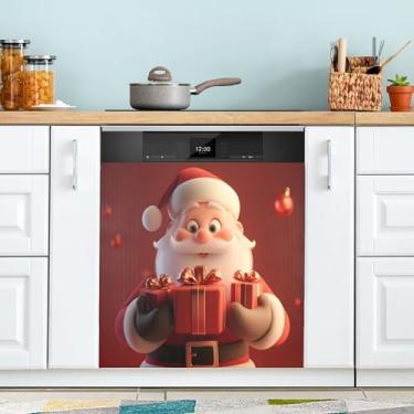 Imagem de SEHANY Linda capa magnética de Papai Noel para lava-louças, adesivos magnéticos decorativos antiarranhões para painel de geladeira e lava-louças, decoração de Natal de cozinha doméstica 58 x 66 cm