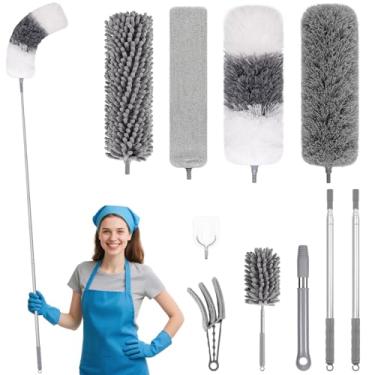 Imagem de PHABLUS 10 peças de espanadores para limpeza, espanador de microfibra com haste de extensão de até 250 cm, limpadores laváveis dobráveis para ventiladores de teto, teto alto, móveis, persianas