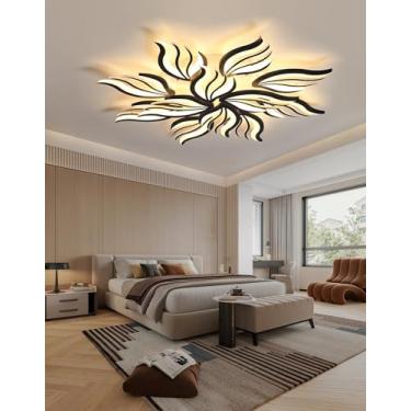 Imagem de Luminária de teto LED moderna e regulável para sala de estar, com controle remoto, em acrílico, lustre para quarto, iluminação interna para sala de jantar, cozinha e escritório (preta, 12 lâ