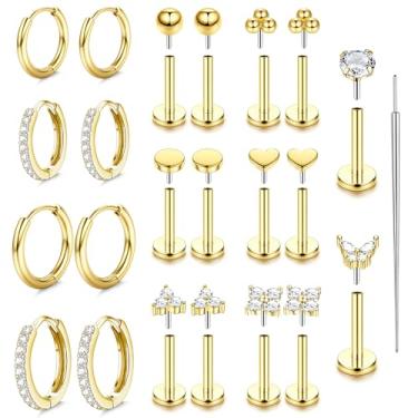 Imagem de Sanfenly Brincos de pressão de 16 G, 18 G, 20 g, costas planas, hipoalergênicos, sem fios, brincos de cartilagem de aço cirúrgico 316L para mulheres, 16G(1.0MM)-Pendant&CZ, Aço inoxidável, Sem pedra