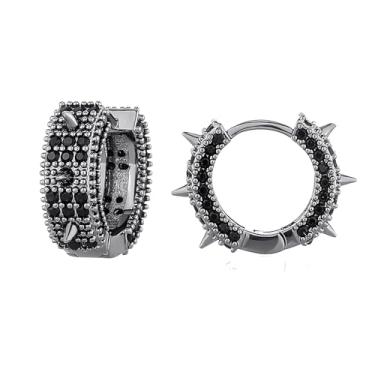 Imagem de OYOGAA Brincos de argola góticos punk pretos para homens, brincos de argola de ouro 14 quilates, 5 A+ zircônia cúbica gótica, brincos de vampiro modernos e ousados para mulheres e homens para todas as