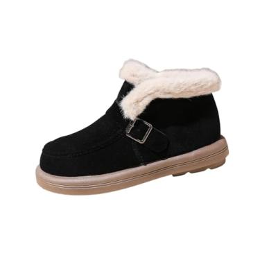 Imagem de Botas de esqui femininas modernas casuais de inverno forradas com lã quente e bico redondo, Preto, 35