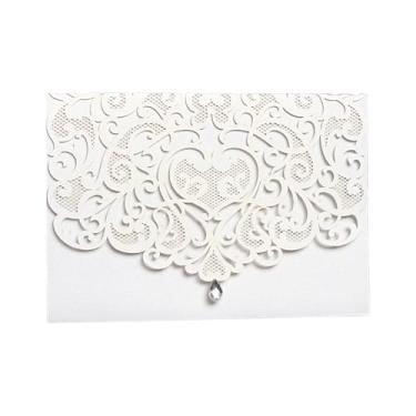 Imagem de Vroomoto 10 peças de cartões de convites de casamento vazados com envelopes de strass para casamento, chá de panela, cartão de felicitações de aniversário, dia dos namorados, presente de aniversário