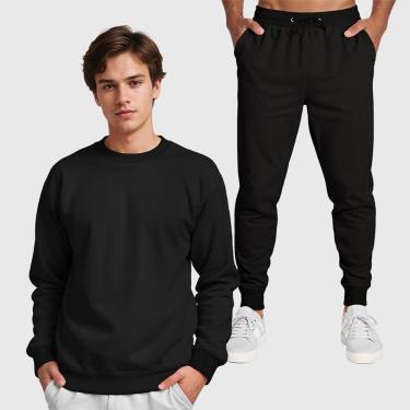 Imagem de Conjunto Moletom Gola Redonda e Calça Masculina Lisa-Masculino