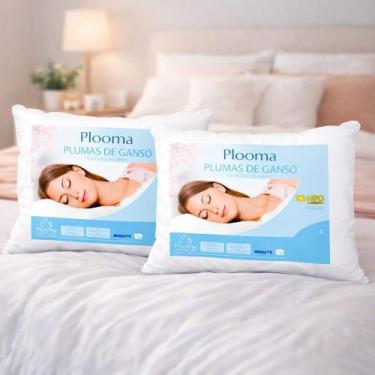 Imagem de Kit com 2 Travesseiros 100% Plumas de Ganso Naturais Plooma Branco 50 