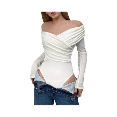 Imagem de Macacão Casual Feminino Slim Fit Com Decote Em V E Mangas Longas Em Pa