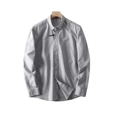 Imagem de Camisa Masculina Social Casual De Algodão Com Listras Finas, Cor Sólid
