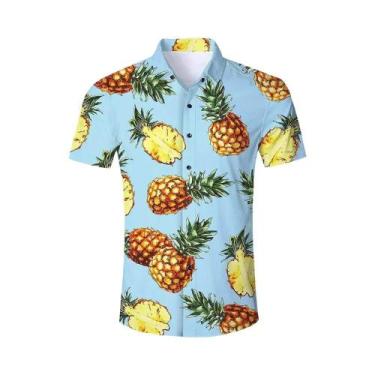 Imagem de Camisa Havaiana Masculina Com Estampa 3D De Abacaxi, Botões, Blusa De 