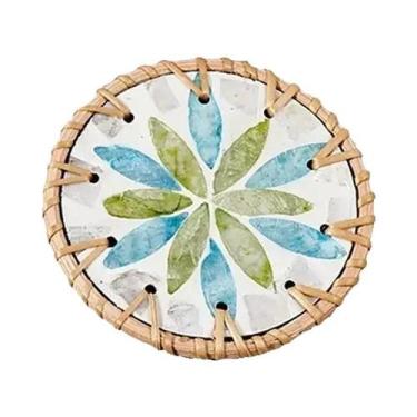 Imagem de Sousplat Redondo De Rattan Colorido Boêmio 10cm Para Mesa De Chá 1PC -
