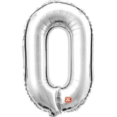 Imagem de Balão Metalizado, São Roque, Número 0, Prata, 100 cm