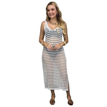 Imagem de Vestido Saida De Praia Longo Feminino Crochê Trico Estilosa Tendência 