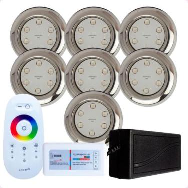 Imagem de Kit 7 Refletores Led 9w RGB Inox S Iluminação Piscina e Comando - Hidr