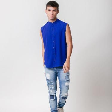 Imagem de Regata Viscose Gola Padre Santo Luxo Man Azul Royal - XGG-Masculino