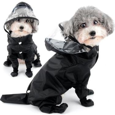 Imagem de Capa de chuva impermeável para cães com pernas para cães pequenos, poncho de chuva com capuz e botas de chuva de quatro pernas com capuz, equipamento de chuva para animais de estimação (G, preto)
