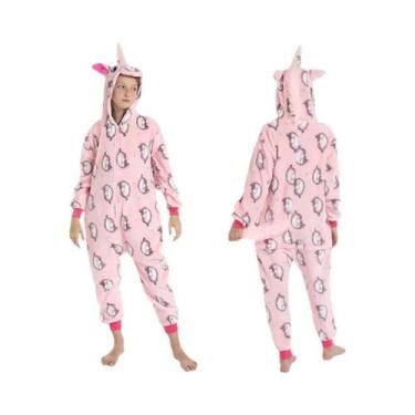 Imagem de Pijamas De Inverno Para Meninas, Macacão De Pelúcia Com Capuz De Unicó