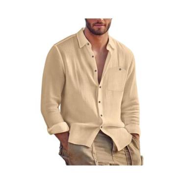 Imagem de Camisa Casual Masculina De Algodão E Linho De Manga Longa Para O Outon