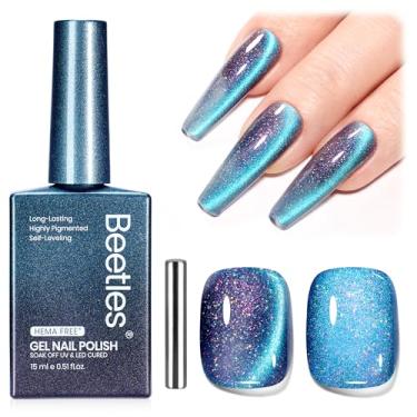 Imagem de Esmalte Beetles Cat Eye Gel – 15 ml 9D Olho de Gato Camaleão Azul Glitter Gel Esmalte Magnético Efeito Brilho Absorver UV DIY Holo Blue Dream Manicure Presente para Mulheres