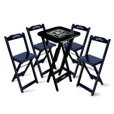 Imagem de Conjunto De Mesa Bistrô Dobrável Jack Daniel's Com 4 Banquetas De Madeira Preta - Cor: Preto