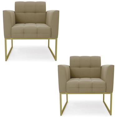 Imagem de Poltrona Base Industrial Dourado Kit 2 Ana Suede Marrom Rt - Ibiza