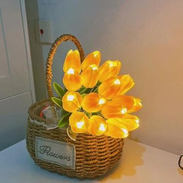 Imagem de 10 peças de flores artificiais de tulipa com luzes de LED, lâmpada de tulipa realista com fita, para decoração de Páscoa, decoração de primavera, dia das mães, casa, cozinha, casamento, decoração