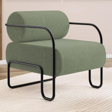 Imagem de Poltrona Decorativa Orgânica Living Miska Bouclê Verde Oliva - Desk Design