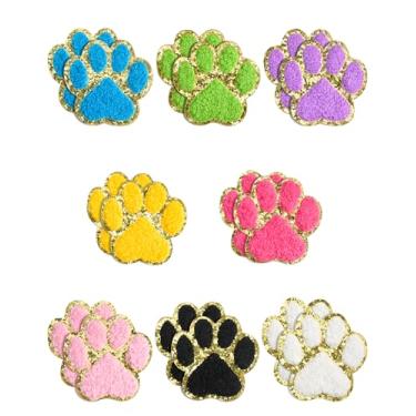 Imagem de GBTBYS 16 remendos de chenille com estampa de pata autoadesivos/costurados, remendos de bordas douradas para roupas, chapéus, bolsas, vestidos, mochilas, jeans, camiseta, sapato (colorido 16 peças)