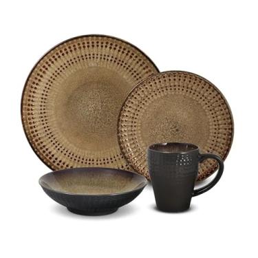 Imagem de Conjunto de 16 peças de louça de grés, conjunto de pratos e tigelas de hotel, prato de jantar, prato de sobremesa