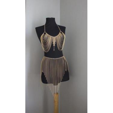 Imagem de Bodychain borychain Conjunto com franja tendência Festival - Dondocas.