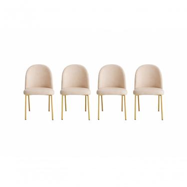 Imagem de Kit 04 Cadeiras Jantar Cecilia Pé Metal Dourado Courino Base Dourada-courino Bege