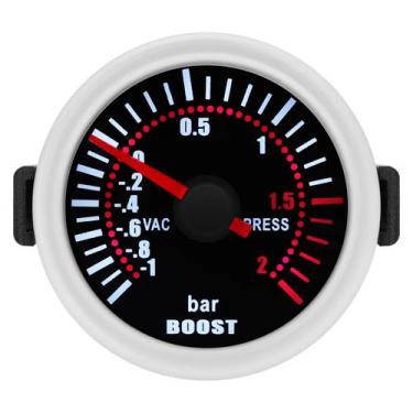 Imagem de Manômetro De Pressão Turbo LED Branco 2" 52mm -1 a 2 BAR Para Carro De