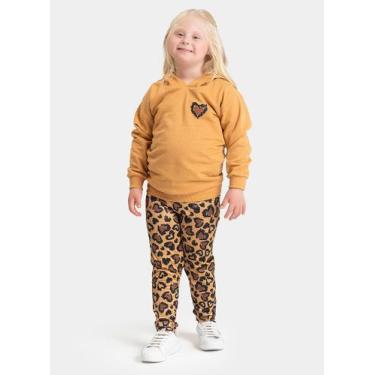 Imagem de Conjunto Inverno Menina Marrom Blusão com Capuz e Legging Coração de O