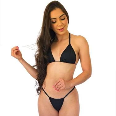 Imagem de Biquíni fio dental feminino forrado cortininha cavado marquinha bronze