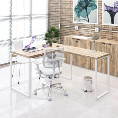 Imagem de Mesa de Escritorio em L Office Kuadra 120cm Est.Branca - Metalig